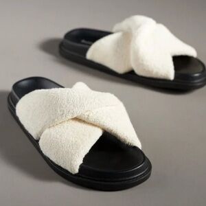Anthropologie Maeve Terry white cloth slides slipper sandal size 9